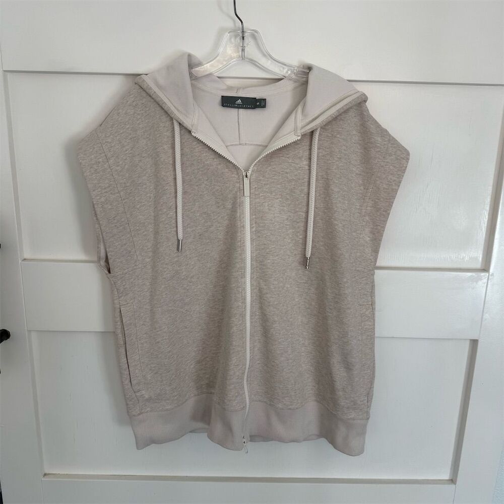 Adidas Stella McCartney Women's Cream Sleeveless Zip Hoodie Vest S